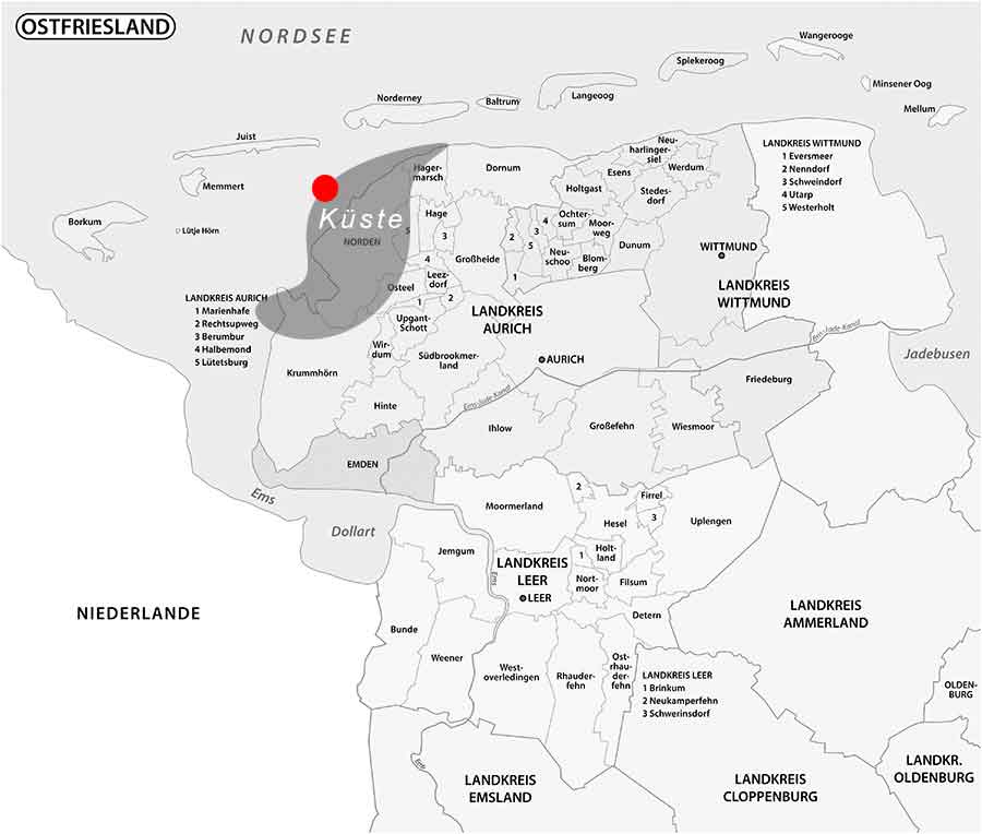 Karte der deutschen Nordseeküste